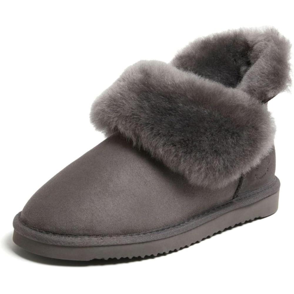 imageDearfoams Womens Fireside Shearling Water Resistant IndoorOutdoor Foldover Boot SlipperGrey