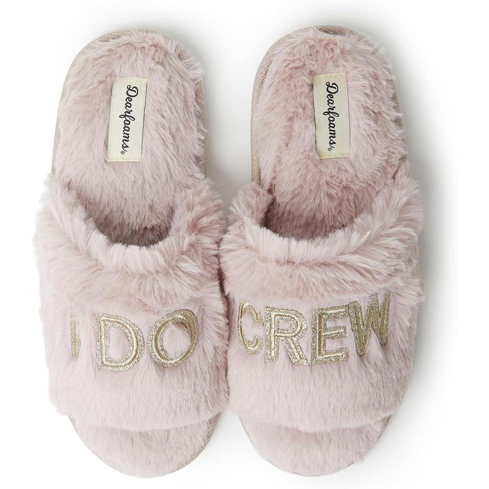 imageDearfoams Womens Giftable I Do ampamp I Do Crew Bride Slippers for Weddings and Bachelorette PartyI Do Crew Pale Mauve