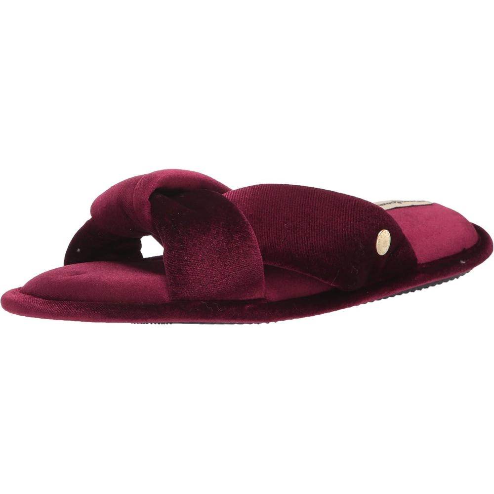imageDearfoams Womens Jules Shiny Velour Twist Vamp Slide SlipperBurgundy