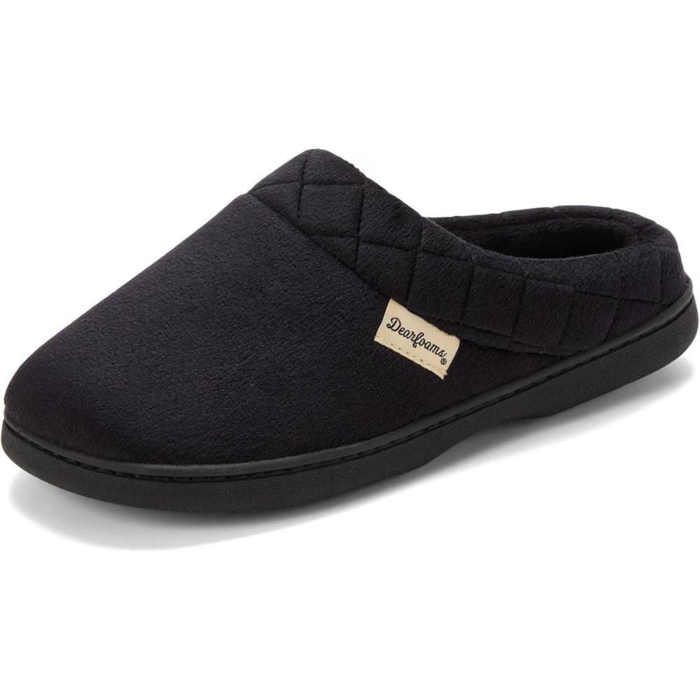 imageDearfoams Womens Lightweight Memory Foam Indoor House Slipper Darcy Velour Clog with Wide WidthsBlack