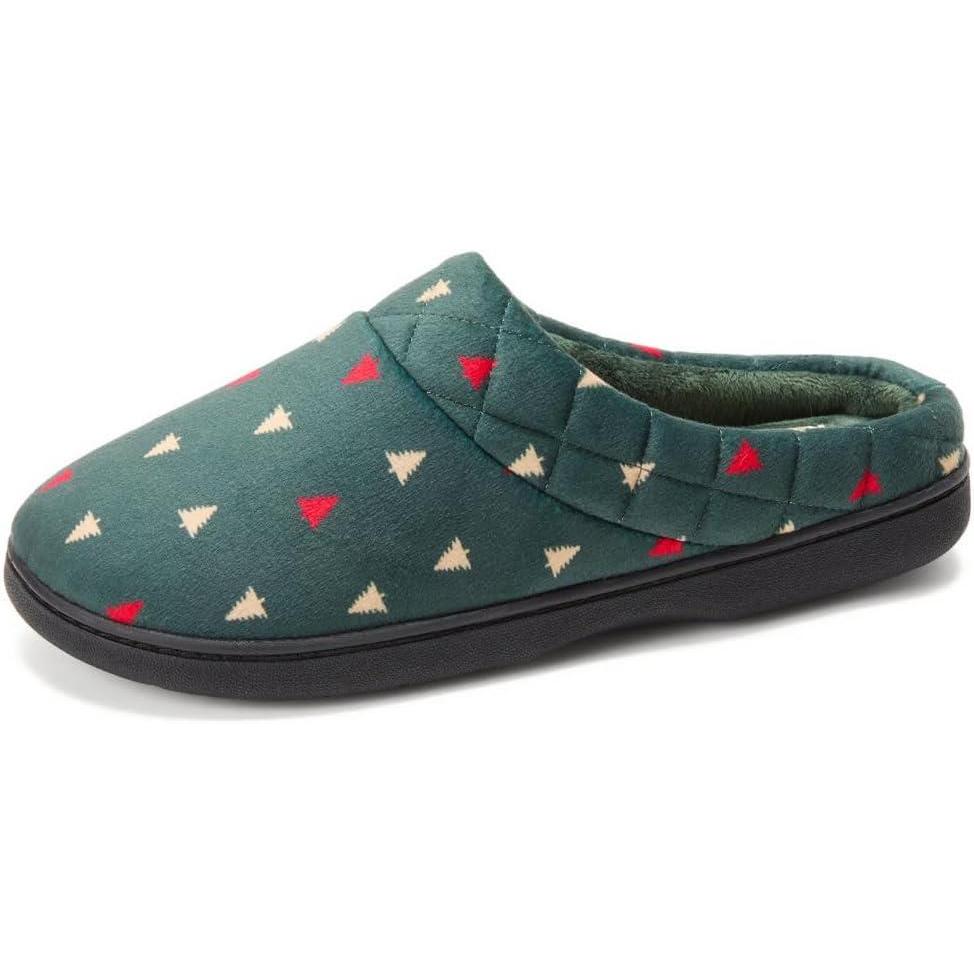 imageDearfoams Womens Lightweight Memory Foam Indoor House Slipper Darcy Velour Clog with Wide WidthsGreen Trees