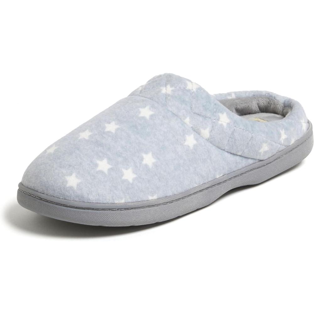 imageDearfoams Womens Lightweight Memory Foam Indoor House Slipper Darcy Velour Clog with Wide WidthsGrey Stars
