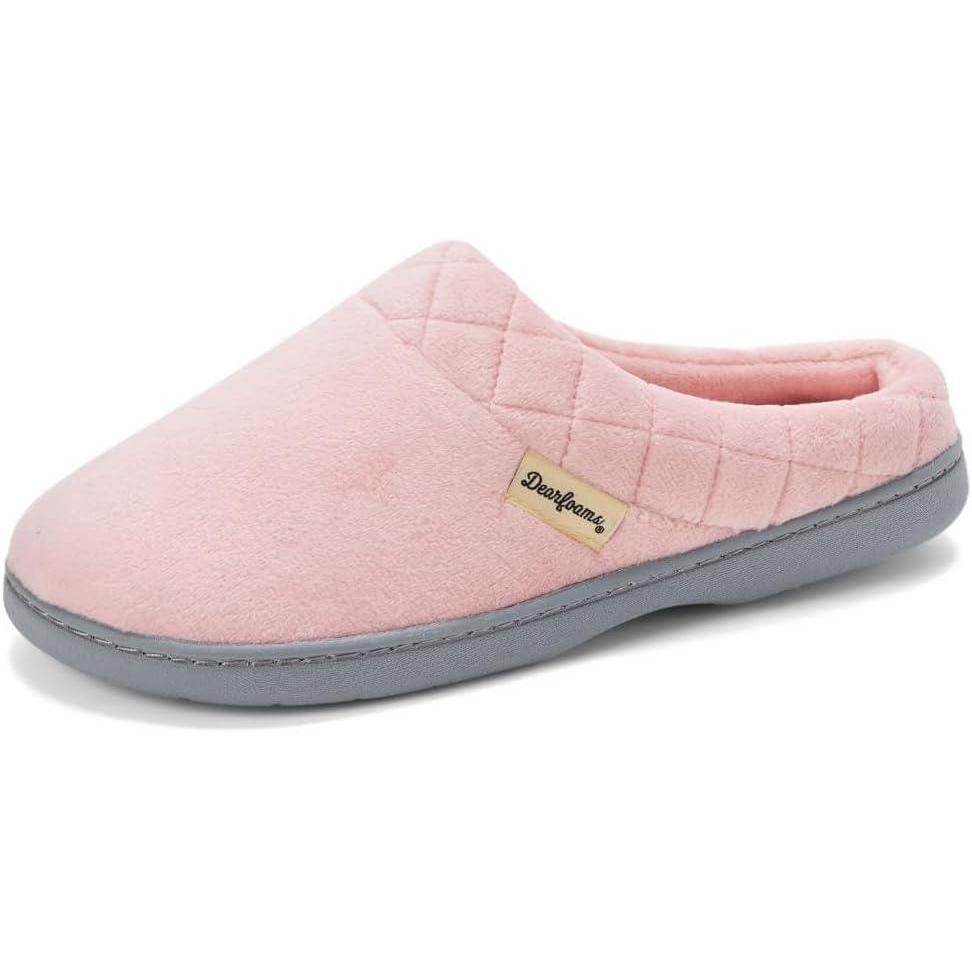 imageDearfoams Womens Lightweight Memory Foam Indoor House Slipper Darcy Velour Clog with Wide WidthsPale Mauve