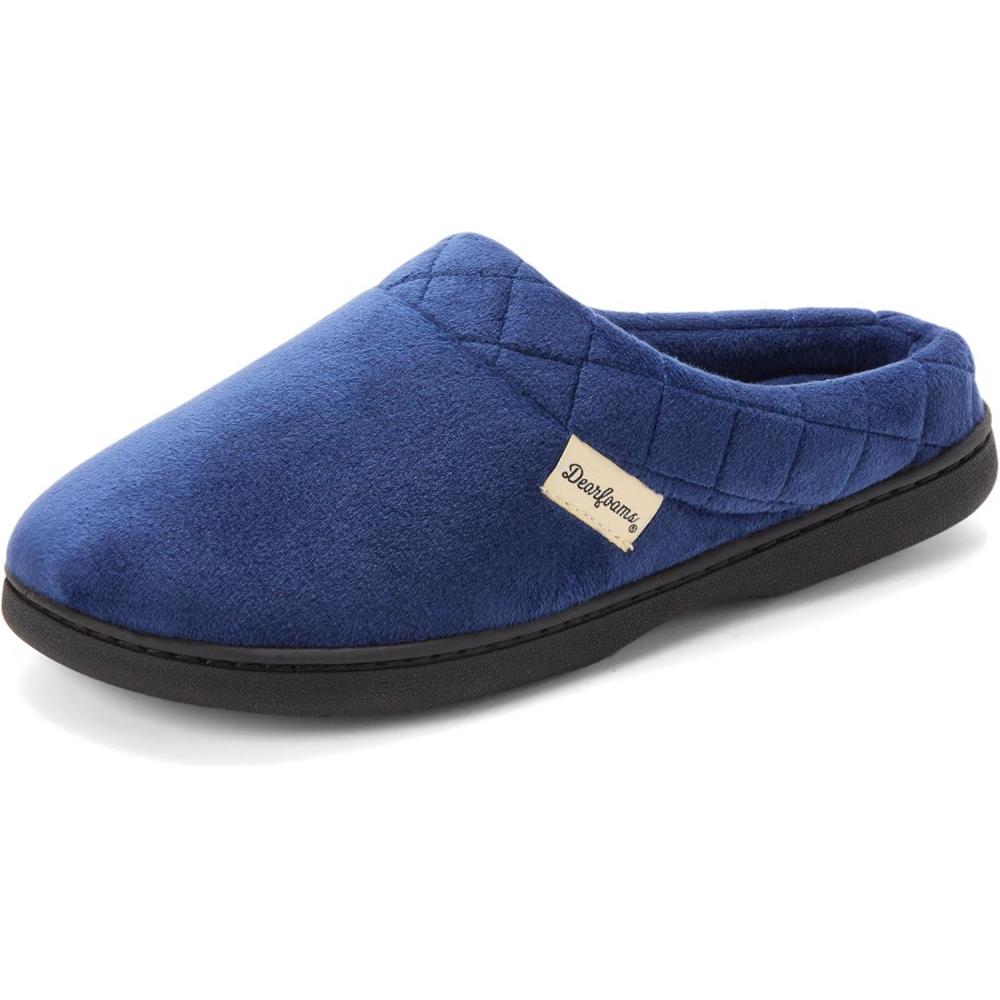 imageDearfoams Womens Lightweight Memory Foam Indoor House Slipper Darcy Velour Clog with Wide WidthsPeacoat