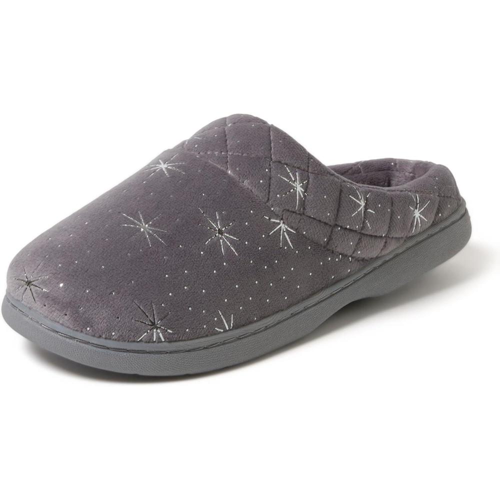 imageDearfoams Womens Lightweight Memory Foam Indoor House Slipper Darcy Velour Clog with Wide WidthsStarry Night Sky