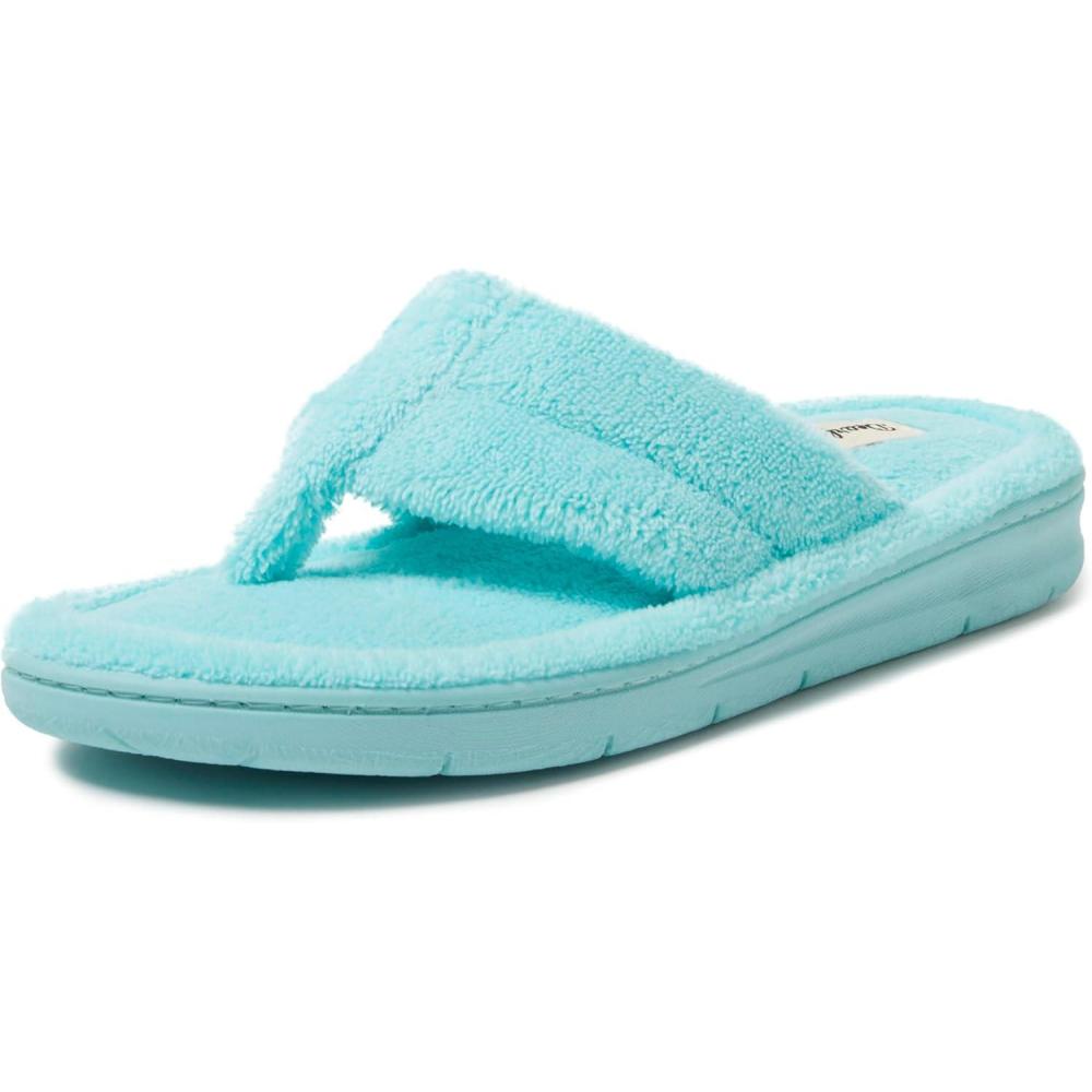 imageDearfoams Womens Melanie Colorblocked Microfiber Terry Thong SlipperAruba Blue