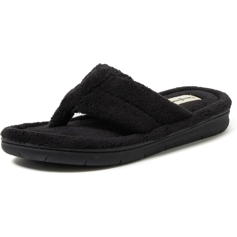 imageDearfoams Womens Melanie Colorblocked Microfiber Terry Thong SlipperBlack