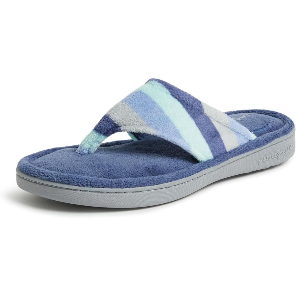 imageDearfoams Womens Melanie Colorblocked Microfiber Terry Thong SlipperBlue Multi