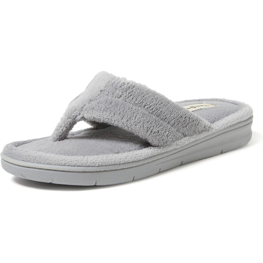 imageDearfoams Womens Melanie Colorblocked Microfiber Terry Thong SlipperGrey Sleet