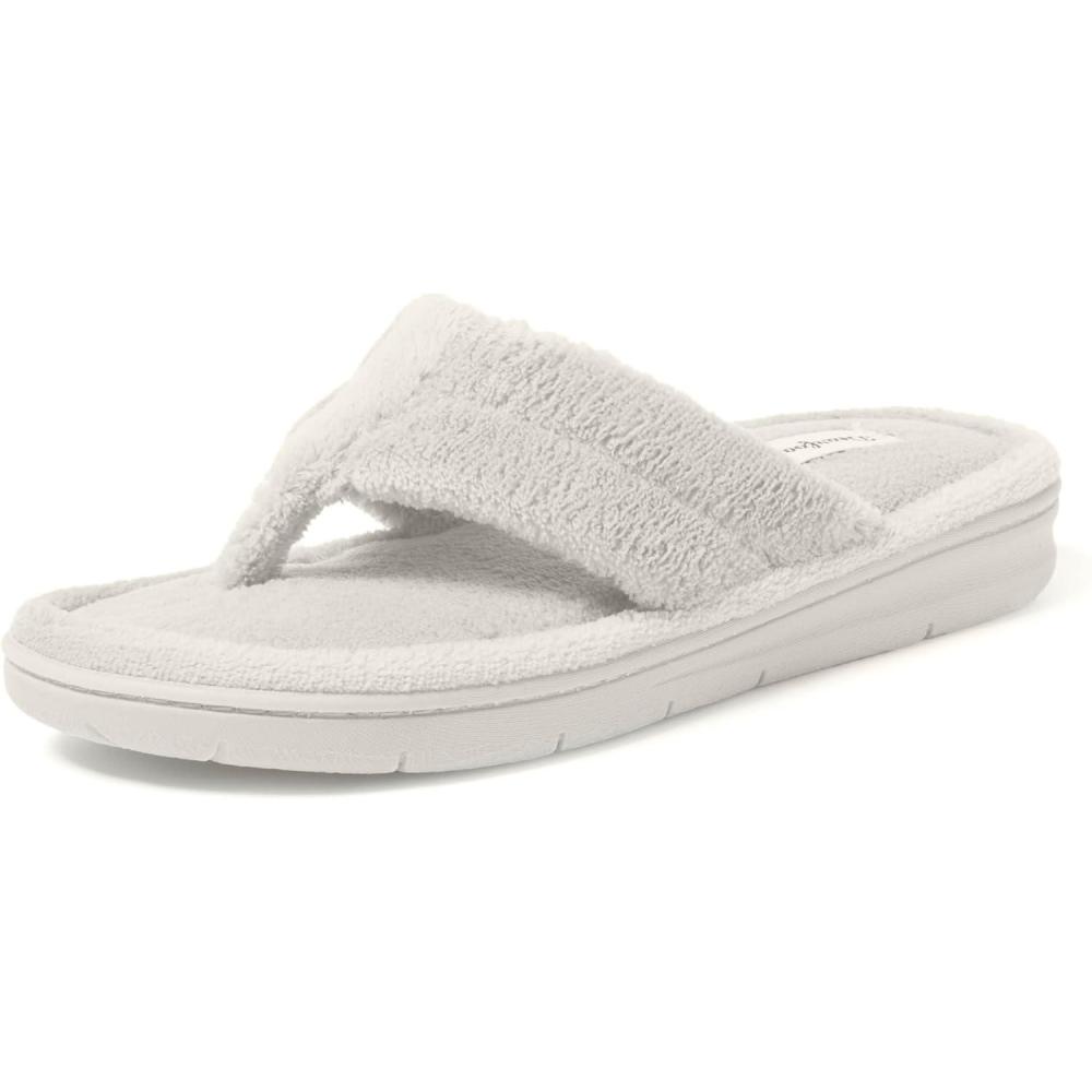 imageDearfoams Womens Melanie Colorblocked Microfiber Terry Thong SlipperWhite Muslin