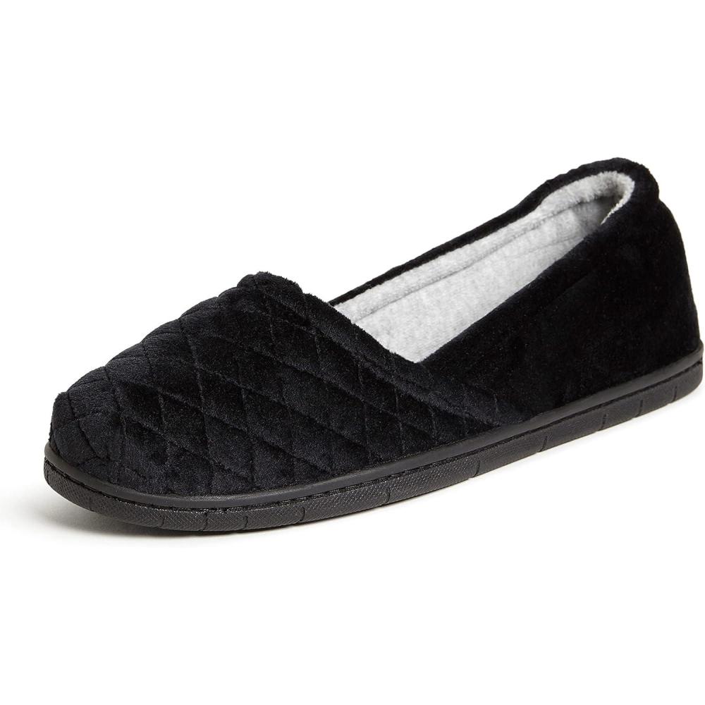 imageDearfoams Womens Microfiber Velour ALine FlatBlack