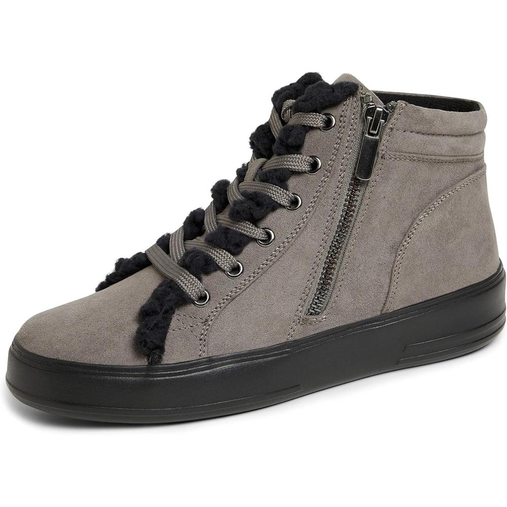imageDearfoams Womens Original Comfort Outside Zip ampamp Lace Bootie with Faux Fur DetailGrey