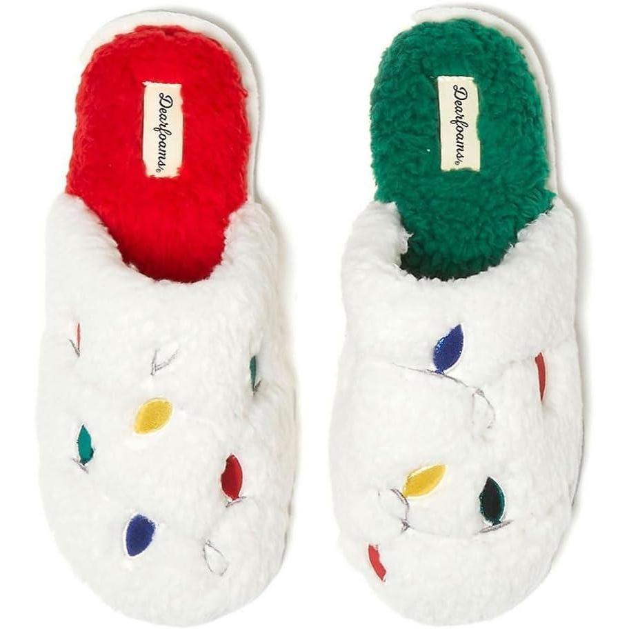 imageDearfoams Womens Ugly Sweater Closed Toe Scuff SlipperChristmas Lights