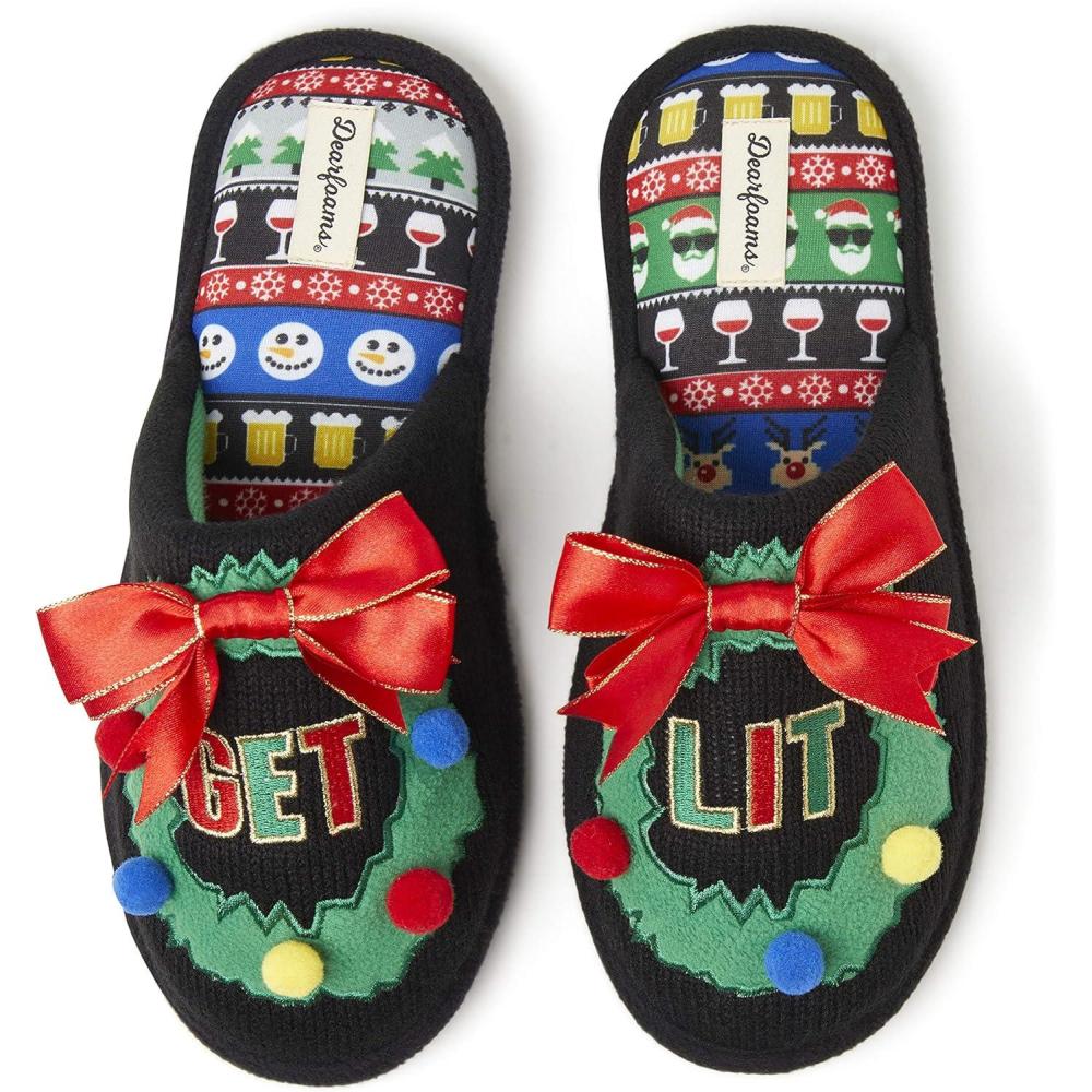 imageDearfoams Womens Ugly Sweater Closed Toe Scuff SlipperGet Lit