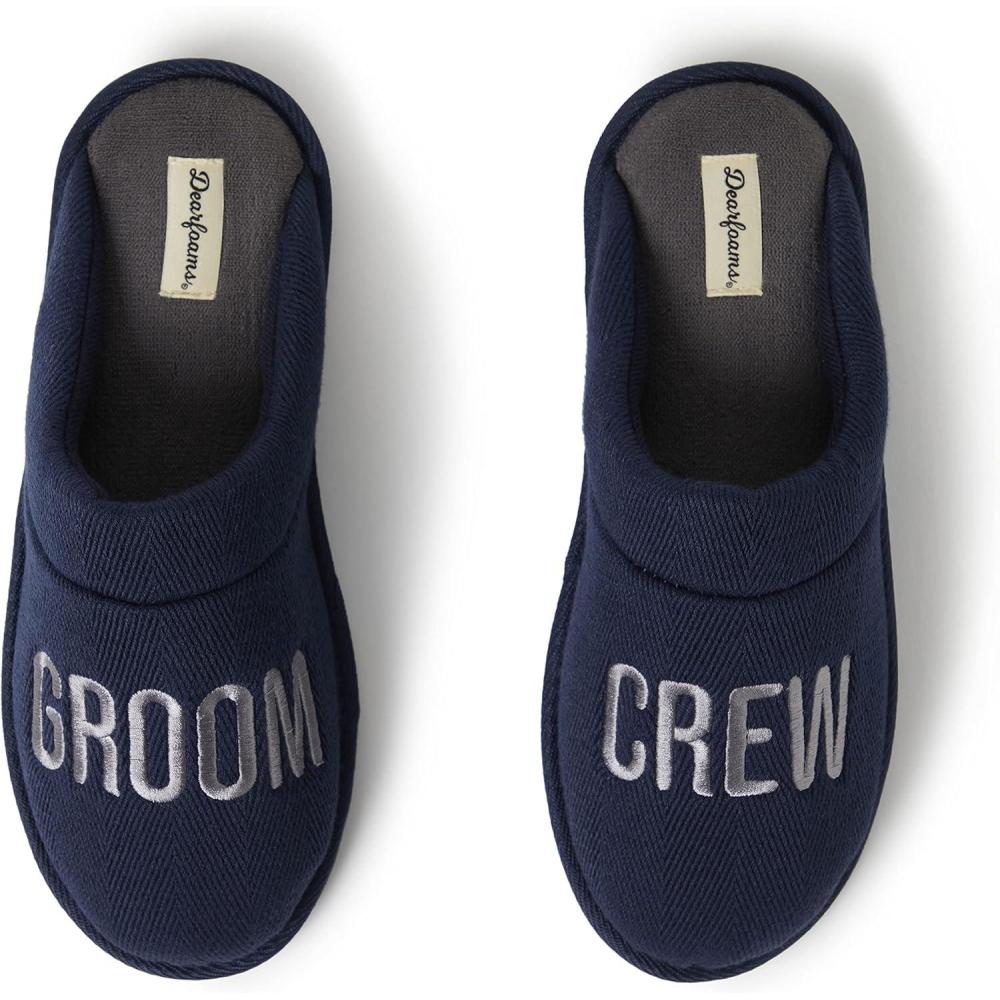 imageDearfoams mens Groom ampamp Groomsmen Giftable Wedding Day ScuffGroom Crew Navy