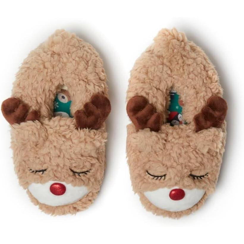 imageDearfoams unisexchild Kids Toddlers Whimsical Animal Critter Washable SlipperKids Reindeer