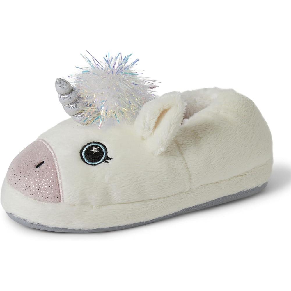 imageDearfoams unisexchild Kids Toddlers Whimsical Animal Critter Washable SlipperWhite Unicorn