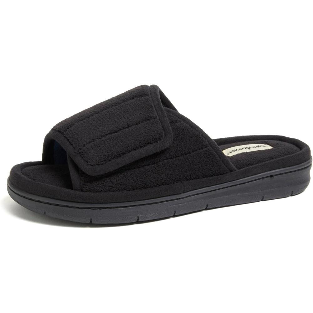 imageDearfoams womens Adjustable IndoorOutdoor Machine Washable Memory Foam SlideBlack Terry