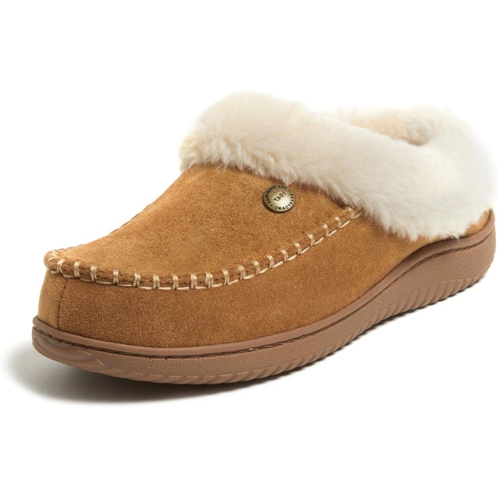 imageDearfoams womens Atley Indoor Outdoor House Shoe Fuzzy Memeory Foam ClogWhiskey