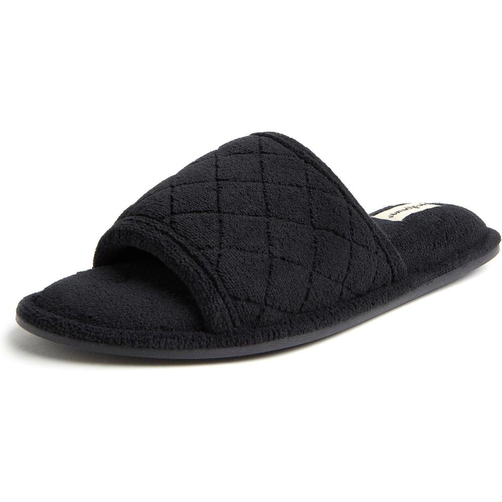 imageDearfoams womens Beatrice Side Gore SlideSlipperBlack Terry