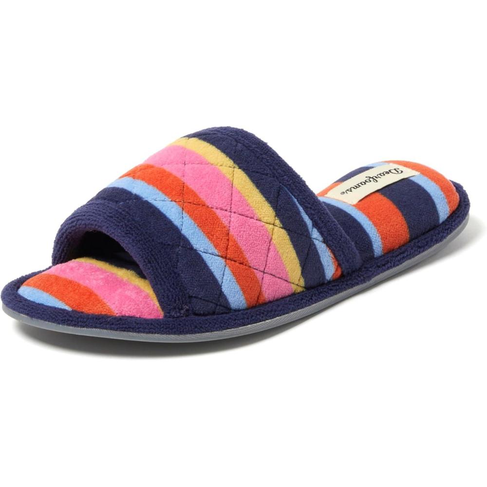 imageDearfoams womens Beatrice Side Gore SlideSlipperTerry Stripes