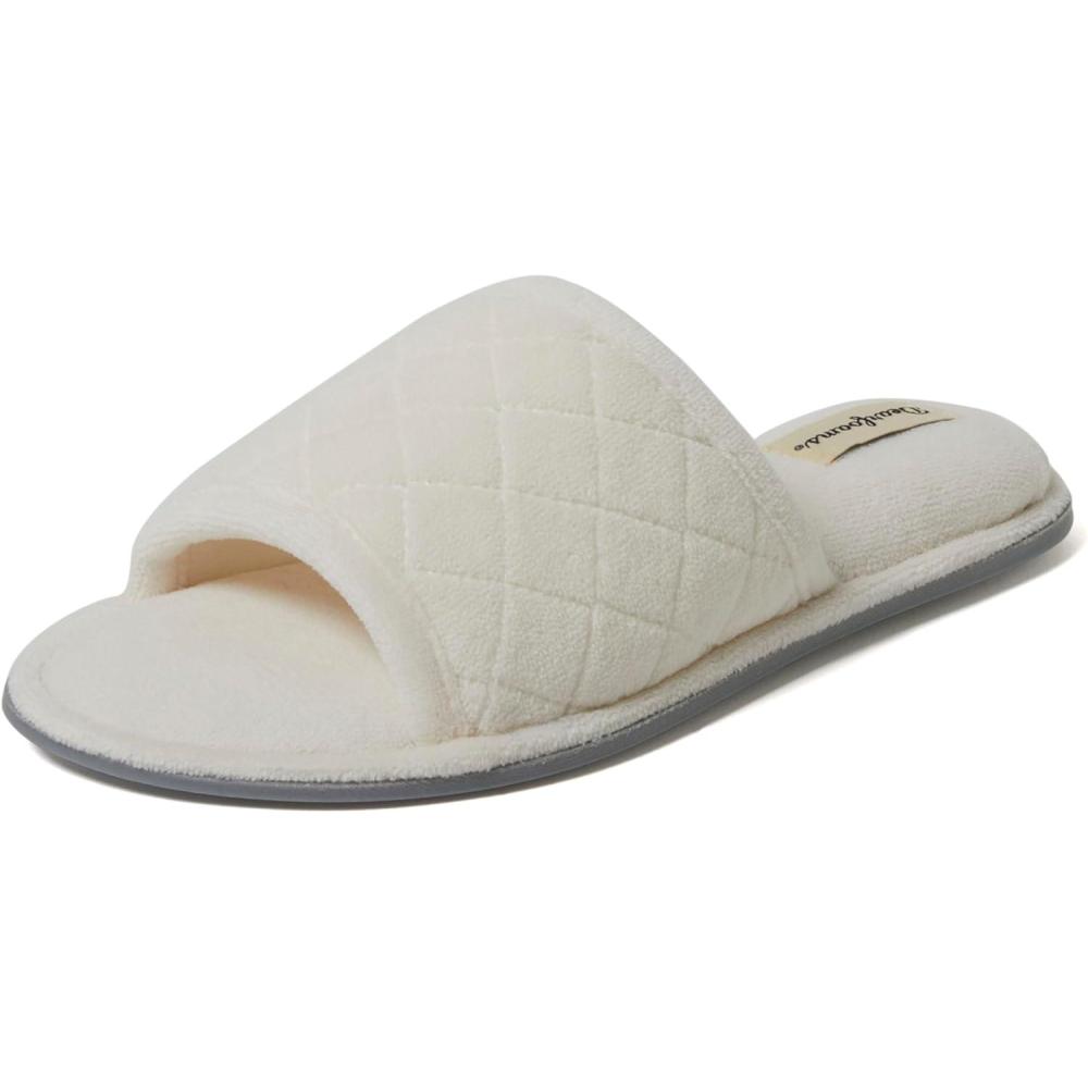 imageDearfoams womens Beatrice Side Gore SlideSlipperWhite Terry