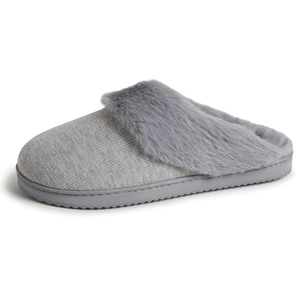 imageDearfoams womens Dahlia Rib Knit Scuff SlipperSlipperLight Heather Grey