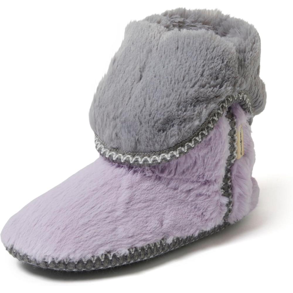 imageDearfoams womens Fuzzy Memory Foam Beth Bedroom Bootie Slipper Sock With GrippersWisteria