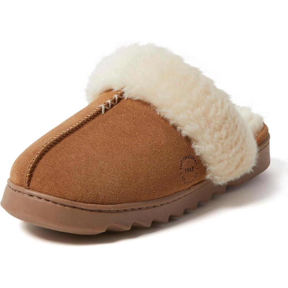 imageDearfoams womens Fuzzy Memory Foam Genuine Suede Helena ScuffChestnut