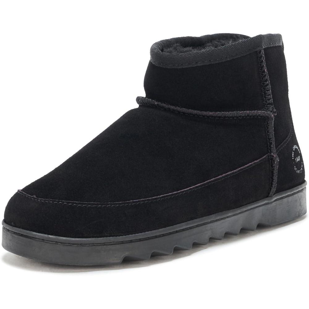 imageDearfoams womens Gretchen Genuine Suede Fur Lined Mini Ankle BootBlack