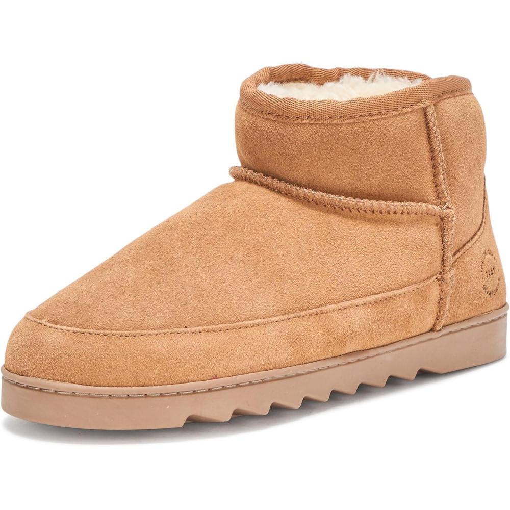 imageDearfoams womens Gretchen Genuine Suede Fur Lined Mini Ankle BootChestnut
