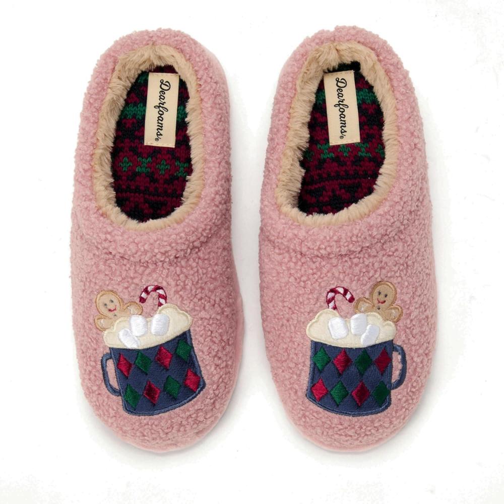 imageDearfoams womens Holiday Christmas Gift Fuzzy Cozy Sherpa Novelty House Shoe SlipperGingerbread Latte