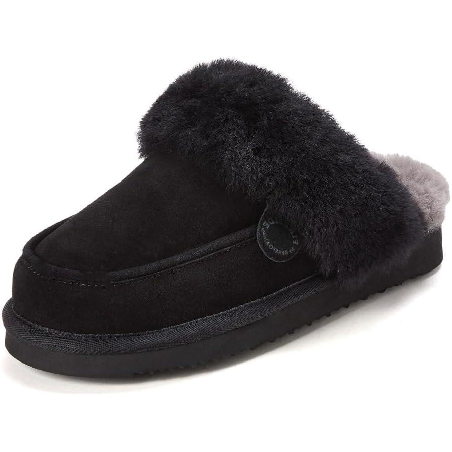 imageDearfoams womens Melville Genuine Shearling ScuffBlack