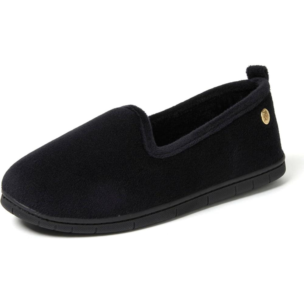 imageDearfoams womens Memory Foam Slipper Gifts for Her Rachel Closed Back House ShoeBlack Velour