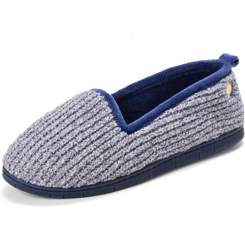 imageDearfoams womens Memory Foam Slipper Gifts for Her Rachel Closed Back House ShoeNavy Chenille