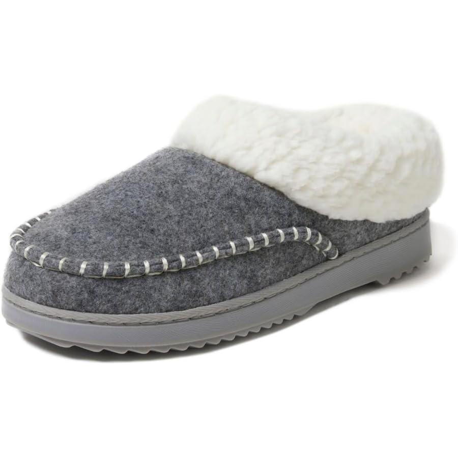 imageDearfoams womens Nyla Felted and Plaid Moc Toe ClogLight Heather Grey