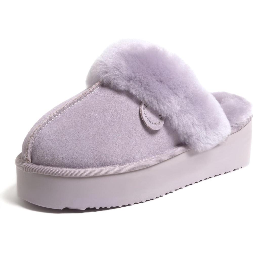 imageFireside By Dearfoams Womens Melton Platform Slippers Genuine Shearling Memory Foam Slipin House ShoesLilac