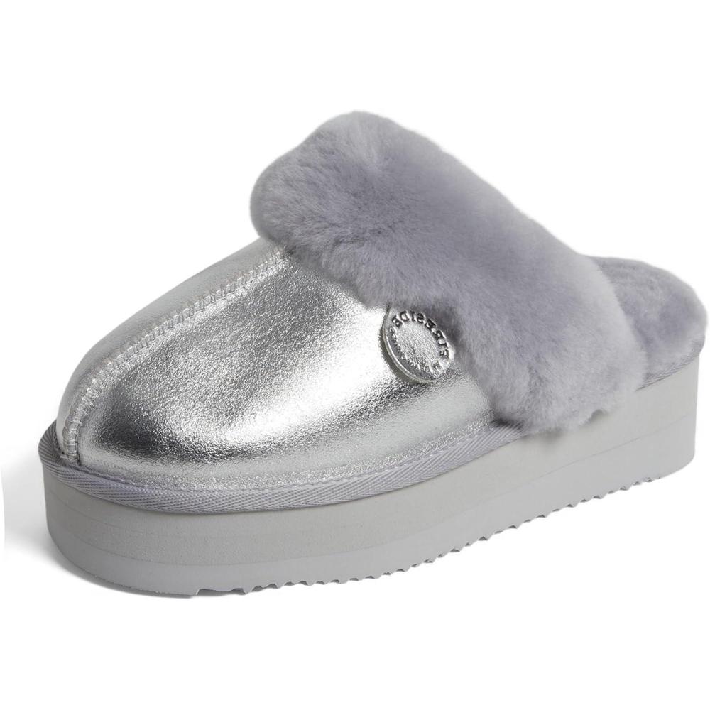imageFireside By Dearfoams Womens Melton Platform Slippers Genuine Shearling Memory Foam Slipin House ShoesSilver Platform