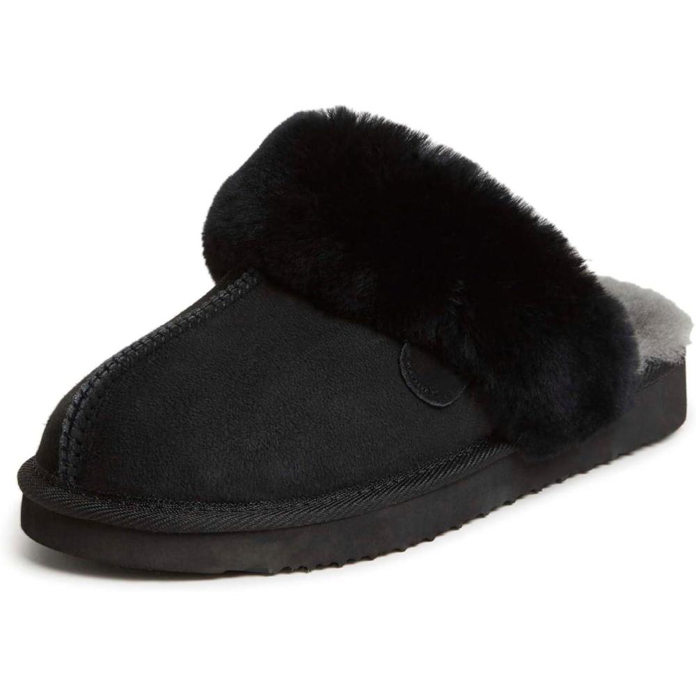 imageFireside by Dearfoams Womens Fireside Sydney Shearling Fur IndoorOutdoor Scuff Slipper With Wide WidthsBlack