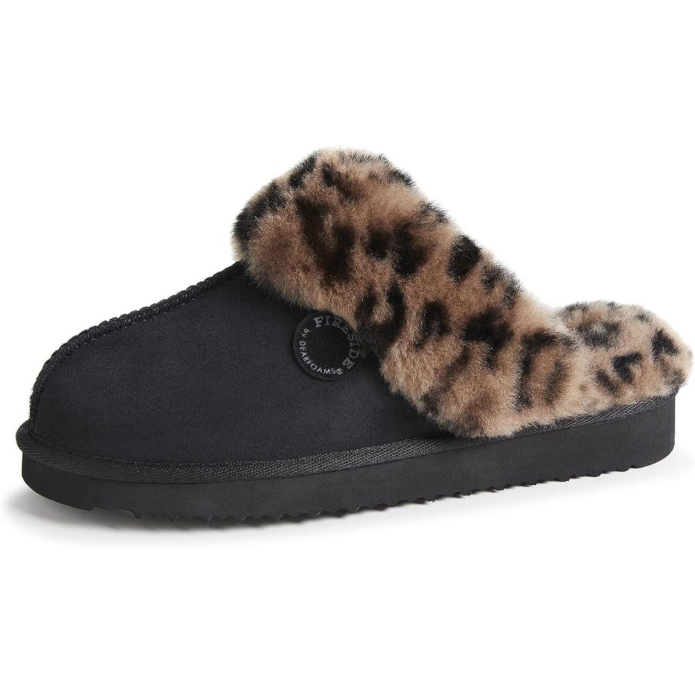 imageFireside by Dearfoams Womens Fireside Sydney Shearling Fur IndoorOutdoor Scuff Slipper With Wide WidthsBlack Combo