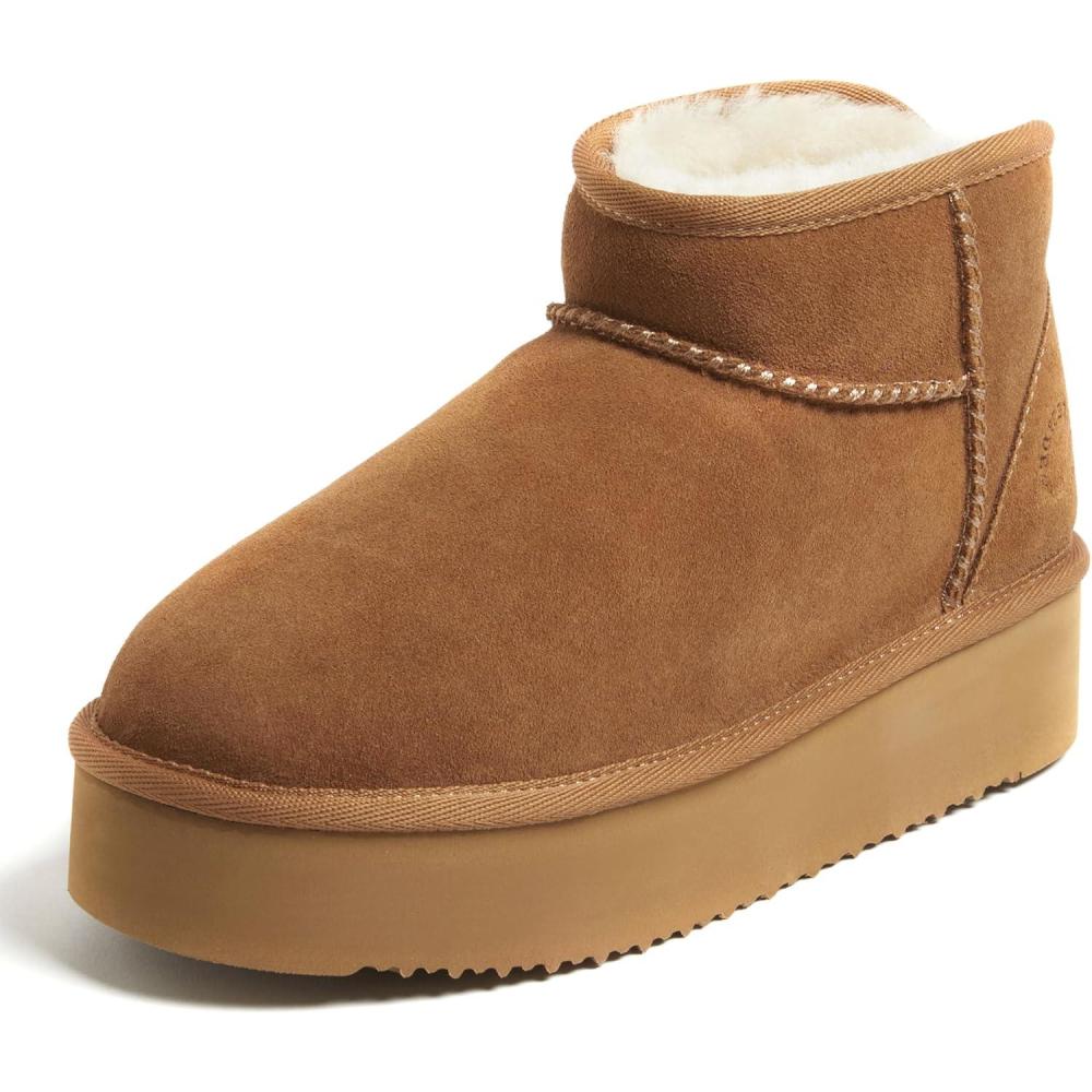 imageFireside by Dearfoams womens Genuine Shearling Kingston Platform Mini BootChestnut Platform