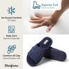 Dearfoams Men’s Adjustable Indoor/Outdoor Memory Foam Machine Washable Summer Slide Slipper(Navy (Marled Knit))