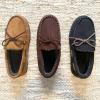 Dearfoams Men’s Microsuede Moccasin with Tie Slipper(Black)