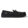 Dearfoams Men’s Microsuede Moccasin with Tie Slipper(Black)