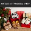 Dearfoams Unisex Adult Holiday Christmas Gift Family Matching Santa Reindeer Teddy Bear Plush Memory Foam Slippers(Adult Cow)
