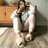 Dearfoams Women’s Acquired Style & Danielle Pheloung Exclusive Memory Foam Jessica Cozy Bow Cross Band Slide Slippers(Latte)
