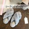 Dearfoams Women’s Acquired Style & Danielle Pheloung Exclusive Memory Foam Jessica Cozy Bow Cross Band Slide Slippers(Sleet)