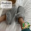 Dearfoams Women’s Memory Foam Cozy Soft House Slippers Gifts for Women Hannah Knit Clog House Shoes(Sleet Solid)