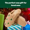 Dearfoams Women’s Novelty Gift Teddy Sherpa Scuff Slip On House Shoe(Christmas Tree Icon)