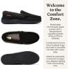 Dearfoams mens Gifts for Dad, Memory Foam Moccasin Slip on Breathable House Shoes Slippers(Black)